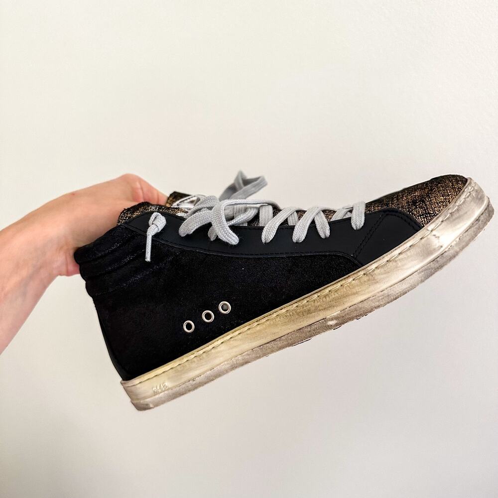 P448 Metallic Skate High Top Lace Up Sneakers Black/Gold 37 - Picture 2 of 7